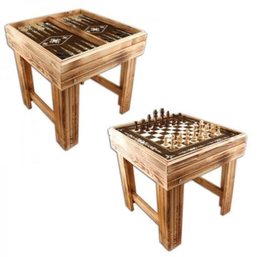 Set 2 in 1, masuta din lemn, "sah si table"