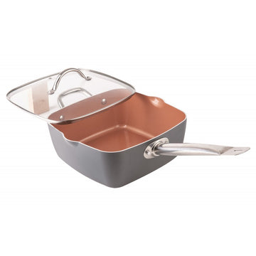 Tigaie din aluminiu , cu capac termorezistent , invelis antiaderent cu ceramica si titan , Grunberg GR6950