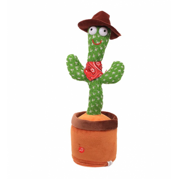 Jucarie Interactiva, Cactus Dansator cu Palarie Maro, 120 melodii, USB, 32 cm DSP026