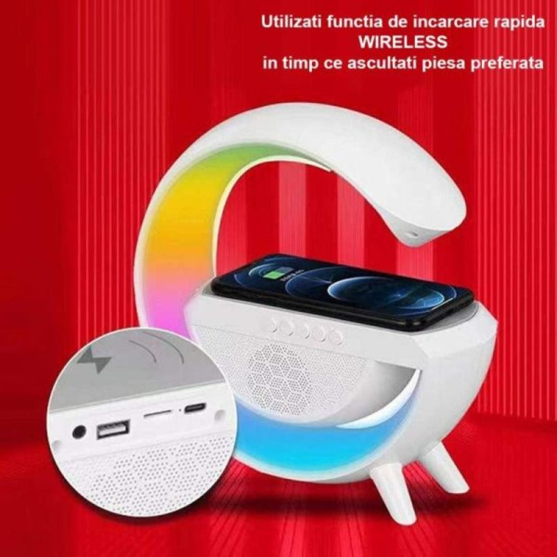Boxa Multifunctionala 3 in 1, Lampa LED RGB Smart, Boxa Bluetooth, Incarcator Telefon Wireless, Lumina RGB, Alb