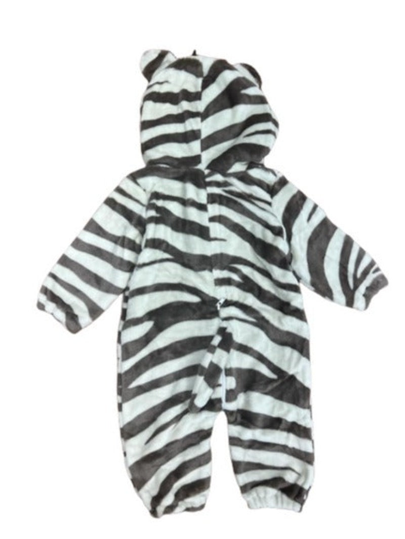 Pijama zebra pentru bebelusi tip salopeta din material moale si pufos