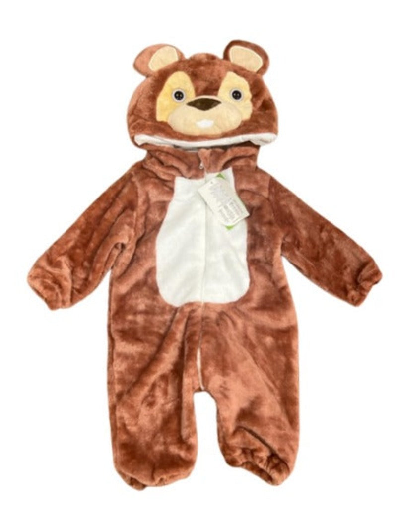 Pijama ursulet pentru bebelusi tip salopeta din material moale si pufos