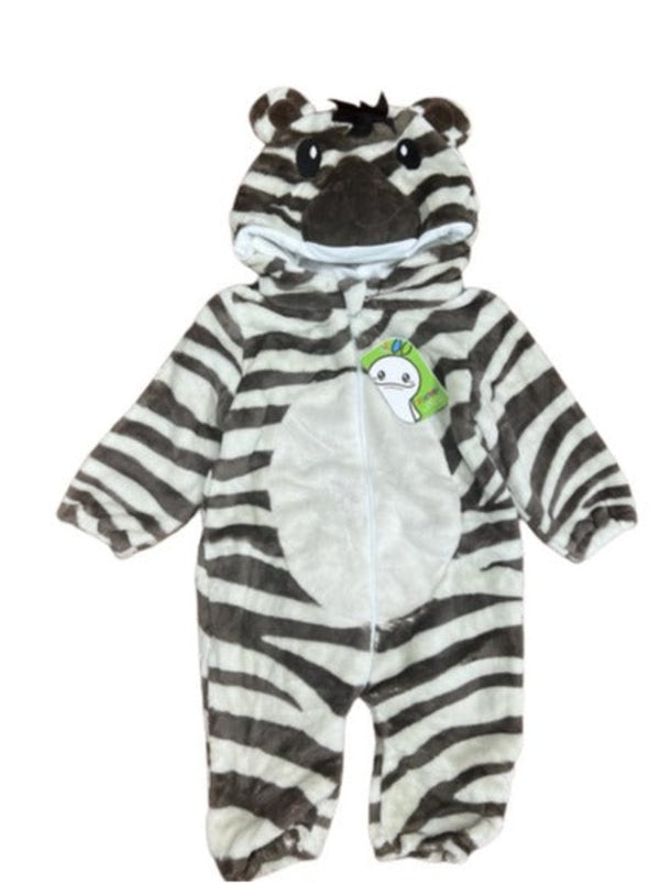Pijama zebra pentru bebelusi tip salopeta din material moale si pufos