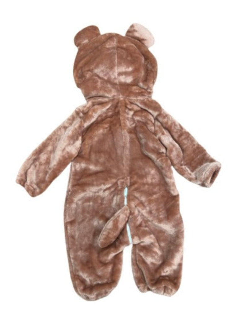 Pijama ursulet pentru bebelusi tip salopeta din material moale si pufos