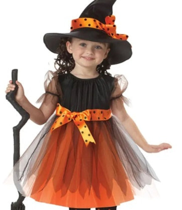 Rochie din plasă strălucitoare Costum de vrăjitoare de Halloween cu pălărie de vrăjitoare Halloween amuzant