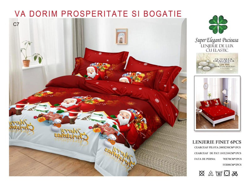 Lenjerie Finet de Craciun  cu Elastic 180x200 cu Elastic 180x200 PP009
