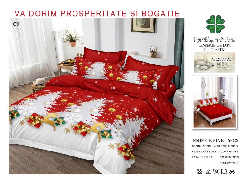 Lenjerie Finet de Craciun  cu Elastic 180x200 cu Elastic 180x200 PP011