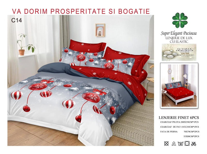 Lenjerie Finet de Craciun  cu Elastic 180x200 cu Elastic 180x200 PP016