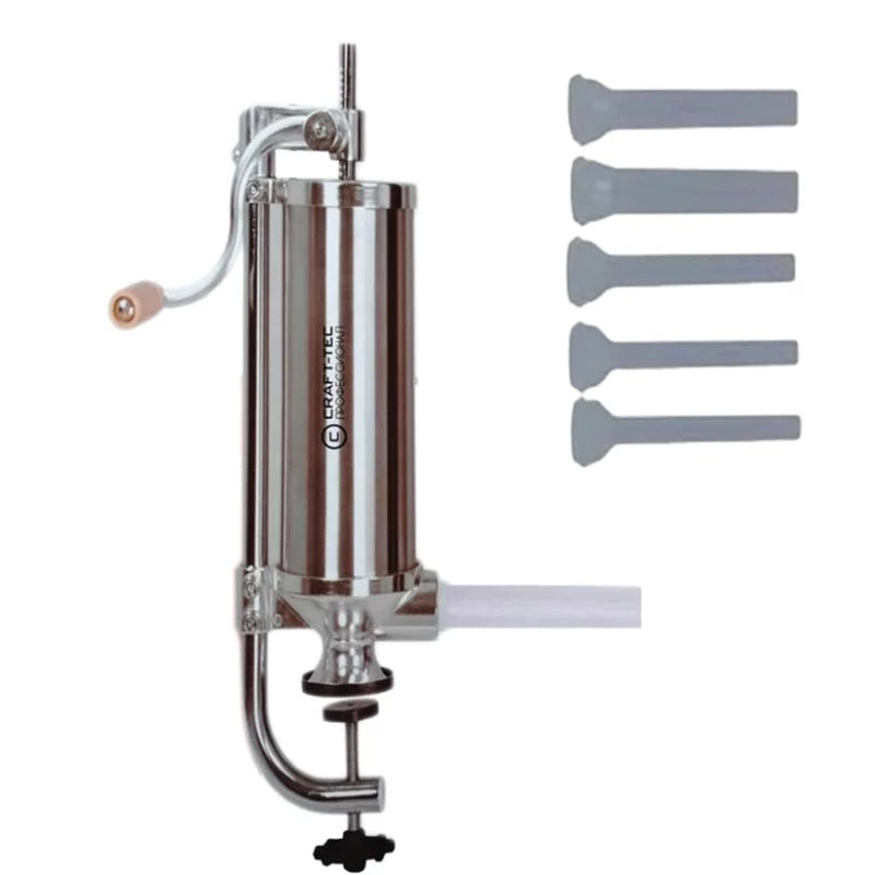 !!!CADOU!!!Aparat vertical de facut (umplut) carnati , 4 kg, inox, 5 palnii incluse, prindere menghina + CADOU Aparat de facut sarmale