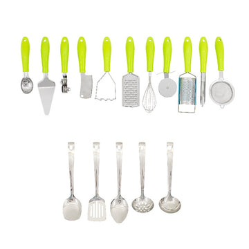 Set 16 ustensile de bucatarie din otel inoxidabil + o pereche manusi de menaj  OFERTA SOC