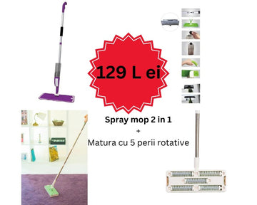 Spray mop 2 in 1 + Matura cu 5 perii rotative