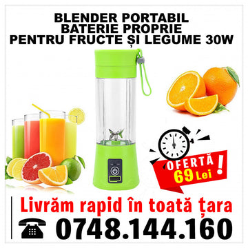 Blender portabil cu baterie proprie, pentru fructe si legume 30W