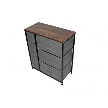 Comoda cu 7 sertare material textil, cadru metalic, blat MDF, 63.50 x 30 x 73 cm, Grunberg TB79 (gri)