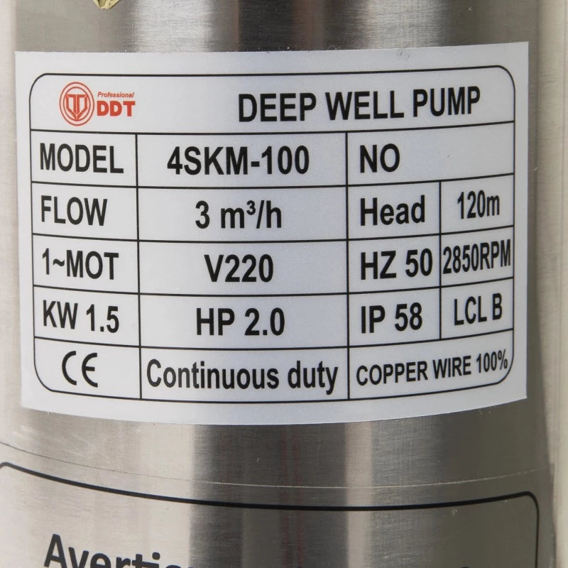 Pompa submersibila, DDT, 4SKM-100 , 1.5 kW, Inox+Alama, 3 m³/h, 120 m DWR206