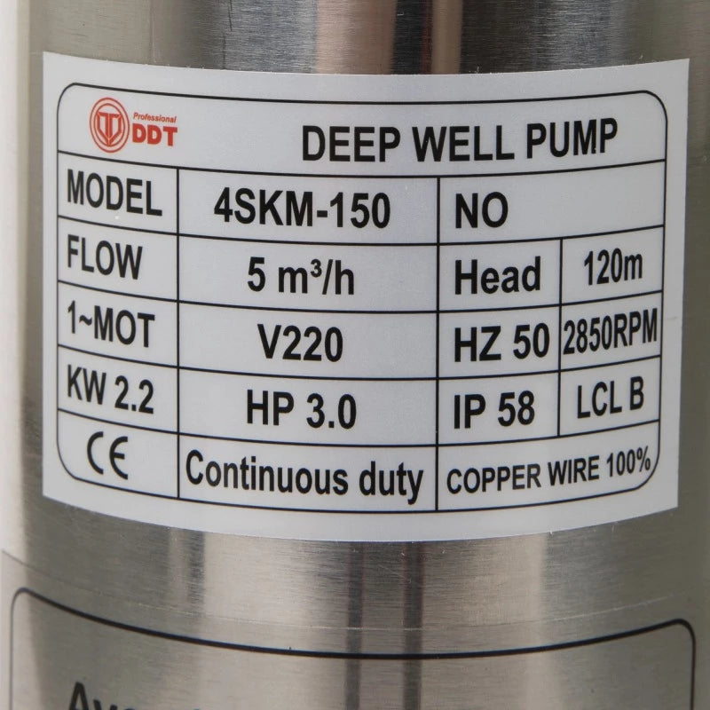 Pompa submersibila, DDT, 4SKM-150 , 2.2 kW, Inox+Alama, 5 m³/h, 120 m DWR225