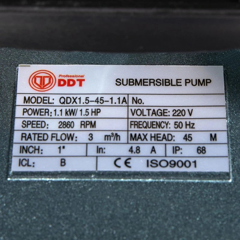 Pompa submersibila apa curata, DDT, QDX1.5-45-1.1, 1100 W, 3 mc/h, 1 tol DWR219