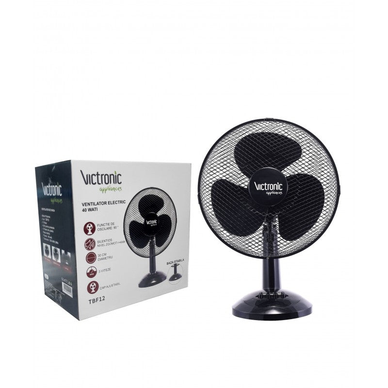Ventilator pentru birou, 30 cm, 3 trepte de viteza, 40 W, TBF12 (negru)